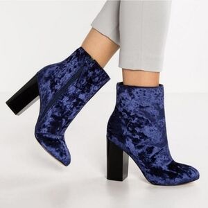 Rebecca Minkoff Royal Blue Crushed Velvet Ankle Booties with Block Heels